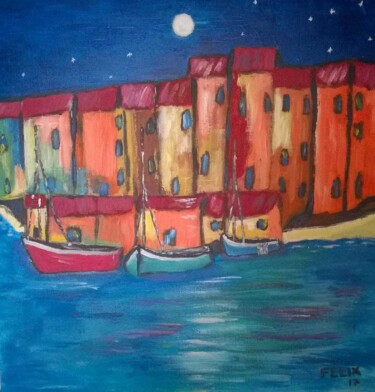 Painting titled "Le port" by Marc Felix, Original Artwork, Acrylic