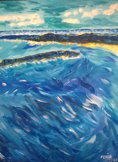 Painting titled "La mer" by Marc Felix, Original Artwork, Acrylic