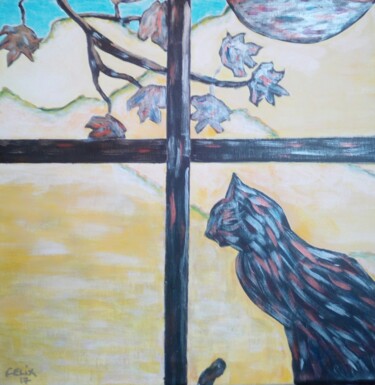 Schilderij getiteld "Le Chat" door Marc Felix, Origineel Kunstwerk, Acryl