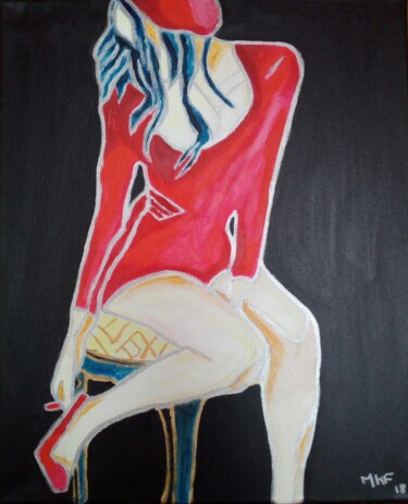 Peinture intitulée "La fille en rouge." par Marc Felix, Œuvre d'art originale, Acrylique