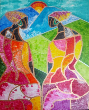 Painting titled "Deux africaines." by Marc Felix, Original Artwork, Acrylic
