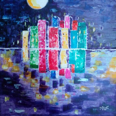 Painting titled "La ville" by Marc Felix, Original Artwork, Acrylic