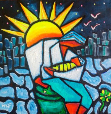 Painting titled "Futur ." by Marc Felix, Original Artwork, Acrylic Mounted on Wood Stretcher frame