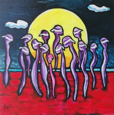 Painting titled "Les aveugles." by Marc Felix, Original Artwork, Acrylic Mounted on Wood Stretcher frame