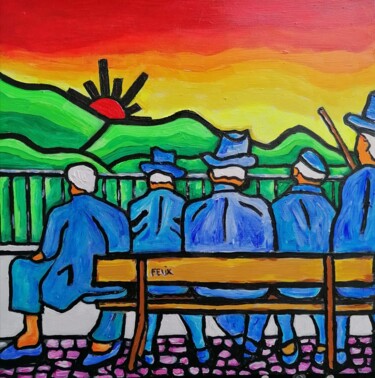 Painting titled "Los viejos." by Marc Felix, Original Artwork, Acrylic Mounted on Wood Stretcher frame