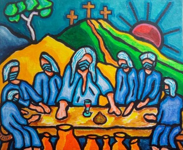 Painting titled "La última cena 2020" by Marc Felix, Original Artwork, Acrylic Mounted on Wood Stretcher frame