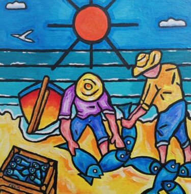 Painting titled "Los pescadores." by Marc Felix, Original Artwork, Acrylic Mounted on Wood Stretcher frame