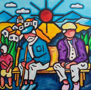 Картина под названием "Trois générations." - Marc Felix, Подлинное произведение искусства, Акрил Установлен на Деревянная ра…