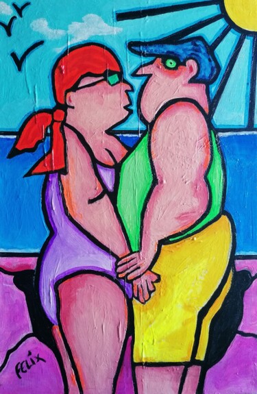 Painting titled "La pareja" by Marc Felix, Original Artwork, Acrylic Mounted on Wood Stretcher frame