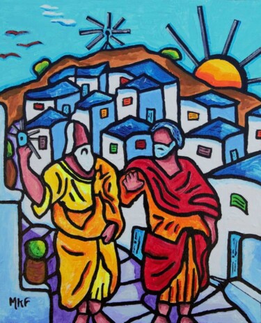 Painting titled "Socrate and Platon…" by Marc Felix, Original Artwork, Acrylic Mounted on Wood Stretcher frame