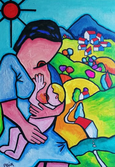 Pintura titulada "Maternidad." por Marc Felix, Obra de arte original, Acrílico Montado en Bastidor de camilla de madera