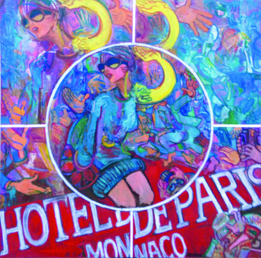 Painting titled "Hotel de Paris Papa…" by Marc Ferrero, Original Artwork, Oil