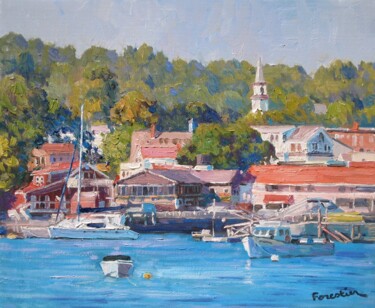 Pintura intitulada "Boothbay Harbor" por Marc Forestier, Obras de arte originais, Óleo Montado em Armação em madeira