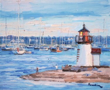 Painting titled "Brant Point Light,…" by Marc Forestier, Original Artwork, Oil Mounted on Wood Stretcher frame
