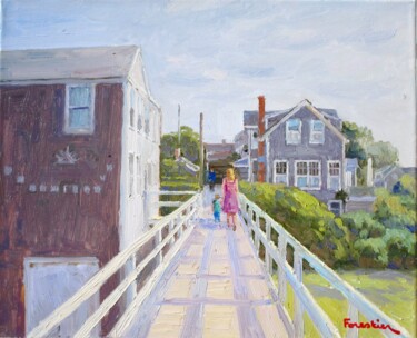 Painting titled "A Walk on Sconset B…" by Marc Forestier, Original Artwork, Oil Mounted on Wood Stretcher frame