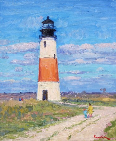 Painting titled "Sankaty Head Lighth…" by Marc Forestier, Original Artwork, Oil Mounted on Wood Stretcher frame