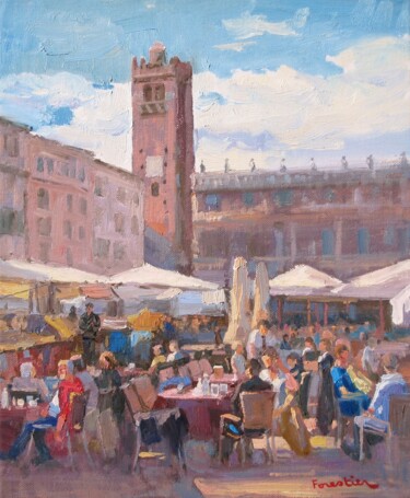 Painting titled "Verona, Italy" by Marc Forestier, Original Artwork, Oil Mounted on Wood Stretcher frame