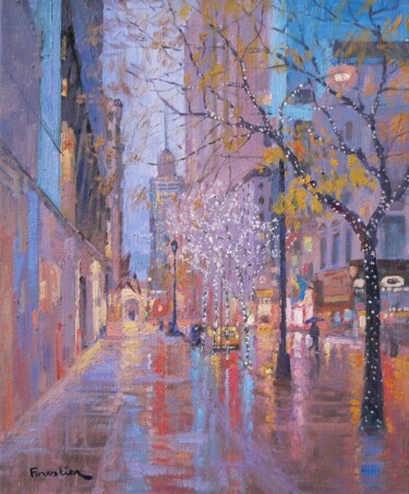 Painting titled "Street in New York…" by Marc Forestier, Original Artwork, Oil Mounted on Wood Stretcher frame