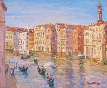 Painting titled "The Grand Canal in…" by Marc Forestier, Original Artwork, Oil Mounted on Wood Stretcher frame
