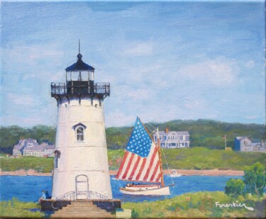 Painting titled "Edgartown Lighthous…" by Marc Forestier, Original Artwork, Oil Mounted on Wood Stretcher frame