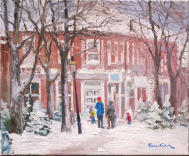 Painting titled "Snow in Nantucket" by Marc Forestier, Original Artwork, Oil Mounted on Wood Stretcher frame