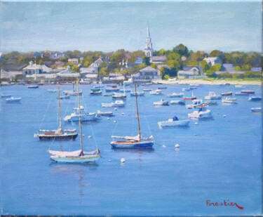 Pintura titulada "Boats in Nantucket…" por Marc Forestier, Obra de arte original, Oleo Montado en Bastidor de camilla de mad…