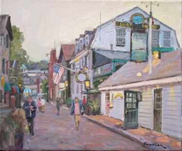 Painting titled "Evening in Newport,…" by Marc Forestier, Original Artwork, Oil Mounted on Wood Stretcher frame