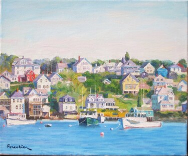 Boats in Stonington Harbor, Maine Peinture intitulée "Boats in Stonington…" par Marc Forestier, Œuvre d'art originale, Huile Monté sur Châssis
