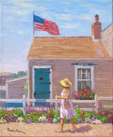 Painting titled "A Walk on Nantucket…" by Marc Forestier, Original Artwork, Oil Mounted on Wood Stretcher frame