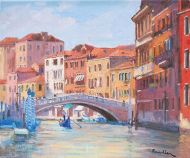 Pintura intitulada "Gondola on the Cana…" por Marc Forestier, Obras de arte originais, Óleo Montado em Armação em madeira