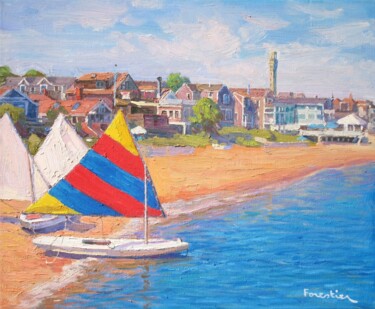 Painting titled "Boats in Provinceto…" by Marc Forestier, Original Artwork, Oil Mounted on Wood Stretcher frame