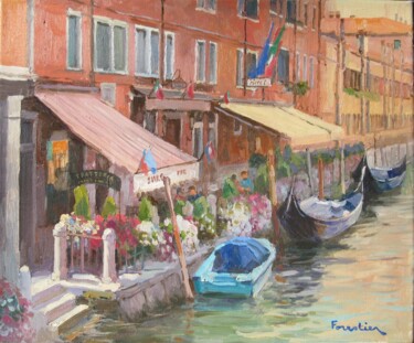 Painting titled "Venise, sur le Gran…" by Marc Forestier, Original Artwork, Oil Mounted on Wood Stretcher frame
