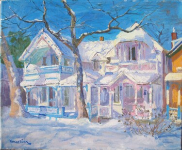 Painting titled "Winter in Martha's…" by Marc Forestier, Original Artwork, Oil Mounted on Wood Stretcher frame