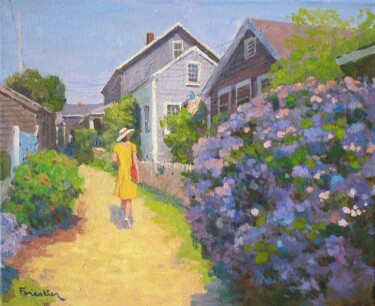 Painting titled "A Walk in Sconset,…" by Marc Forestier, Original Artwork, Oil Mounted on Wood Stretcher frame