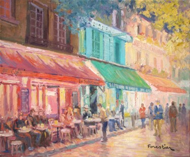 Painting titled "Montmartre by Night" by Marc Forestier, Original Artwork, Oil Mounted on Wood Stretcher frame