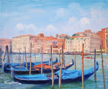 Painting titled "Gondolas on the Gra…" by Marc Forestier, Original Artwork, Oil Mounted on Wood Stretcher frame