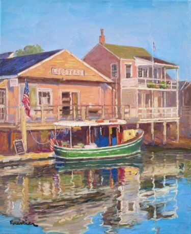 Painting titled "Boat in Nantucket H…" by Marc Forestier, Original Artwork, Oil Mounted on Wood Stretcher frame