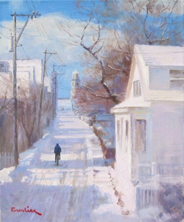 Painting titled "Snow in Provincetown" by Marc Forestier, Original Artwork, Oil