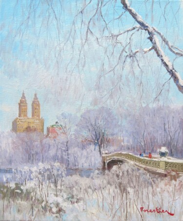 Pittura intitolato "Central Park in Win…" da Marc Forestier, Opera d'arte originale, Olio Montato su Telaio per barella in l…