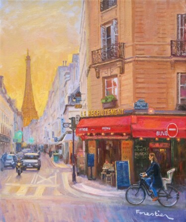 Painting titled "Paris, la Tour Eiff…" by Marc Forestier, Original Artwork, Oil Mounted on Wood Stretcher frame