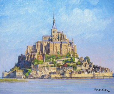 Painting titled "Mont Saint-Michel,…" by Marc Forestier, Original Artwork, Oil Mounted on Wood Stretcher frame