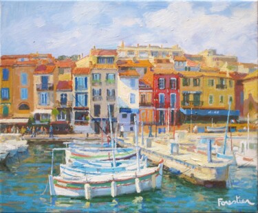 Painting titled "Cassis, French Rivi…" by Marc Forestier, Original Artwork, Oil Mounted on Wood Stretcher frame