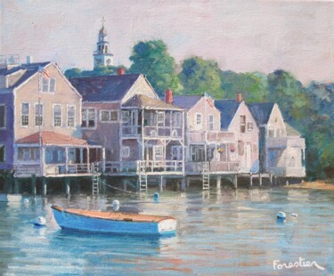 Painting titled "Nantucket Harbor, M…" by Marc Forestier, Original Artwork, Oil Mounted on Wood Stretcher frame