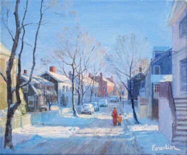 Painting titled "Winter in Nantucket" by Marc Forestier, Original Artwork, Oil Mounted on Wood Stretcher frame