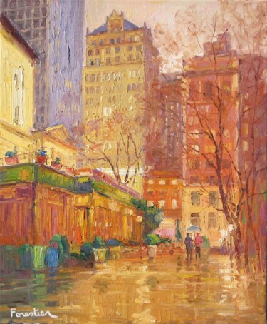 Painting titled "Autumn in New York" by Marc Forestier, Original Artwork, Oil Mounted on Wood Stretcher frame