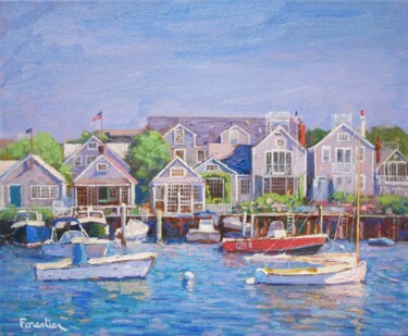 Peinture intitulée "Nantucket Boat Basin" par Marc Forestier, Œuvre d'art originale, Huile Monté sur Châssis en bois