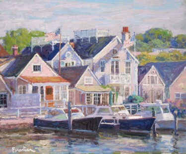Painting titled "Boats in Nantucket…" by Marc Forestier, Original Artwork, Oil Mounted on Wood Stretcher frame