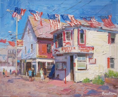 Painting titled "Commercial Street i…" by Marc Forestier, Original Artwork, Oil Mounted on Wood Stretcher frame