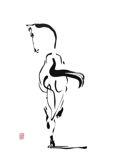 Картина под названием "Cheval fier" - Marc Hanniet, Подлинное произведение искусства, Чернила