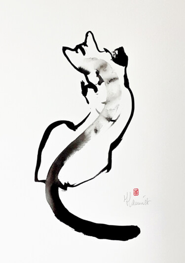 Картина под названием "Chat de dos" - Marc Hanniet, Подлинное произведение искусства, Чернила
